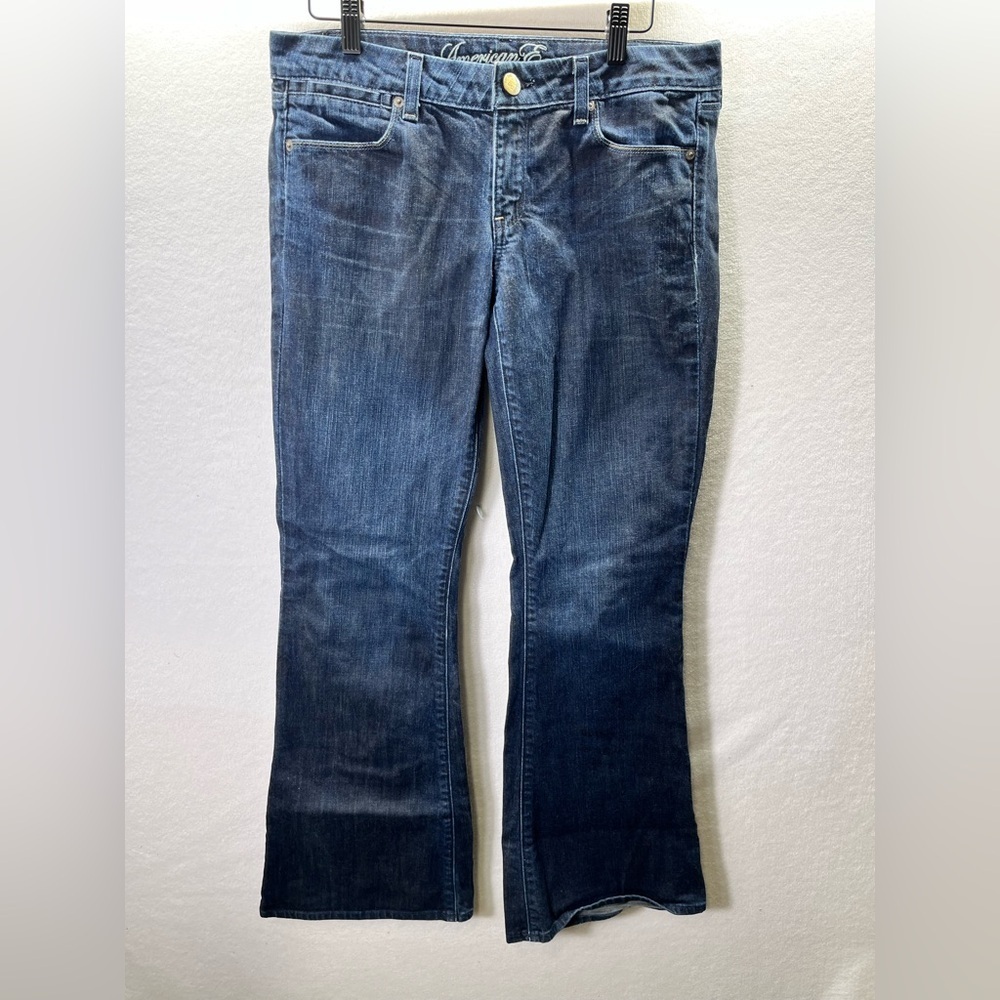 American Eagle Real Flare Denim Jeans‎ Womens 8 Stretch Cute Darkwash Pants 2184